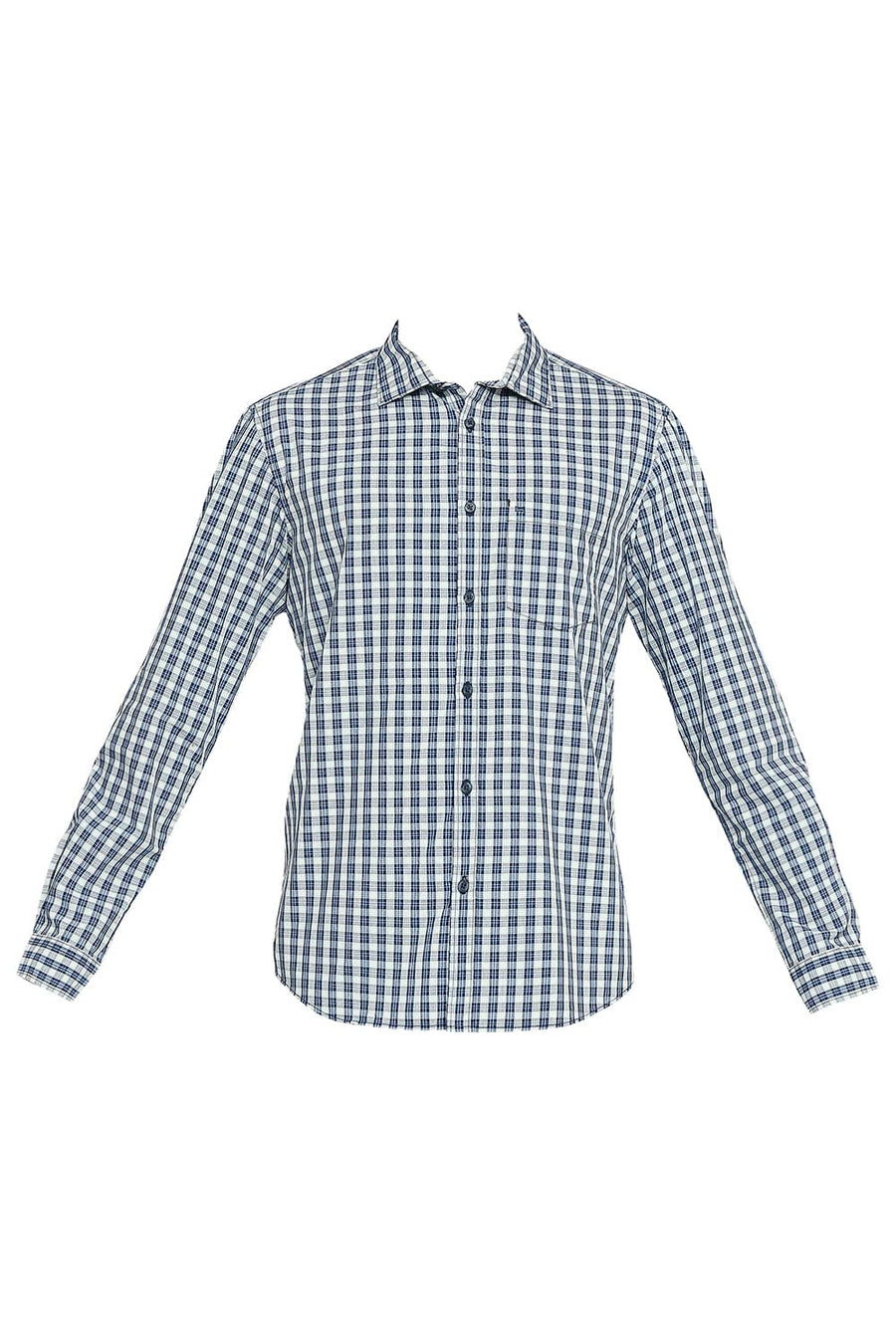 BASICS SLIM FIT TWILIGHT BLUE COTTON POLYESTER CHECKS SHIRT