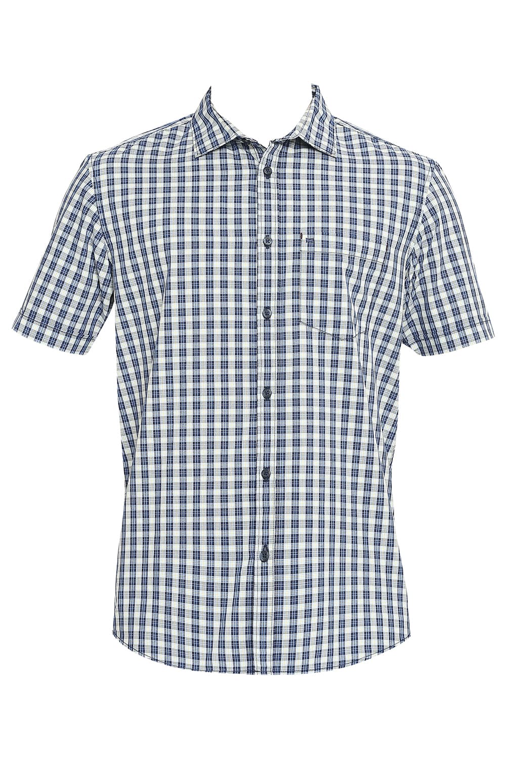 BASICS SLIM FIT COTTON POLYESTER CHECKS HALFSLEEVES SHIRT