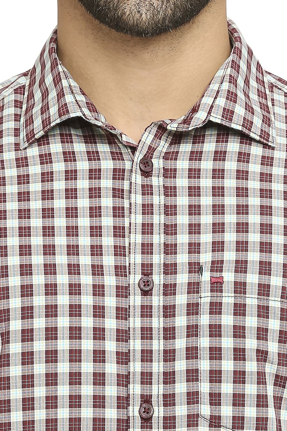 BASICS SLIM FIT COTTON POLYESTER CHECKS HALFSLEEVES SHIRT