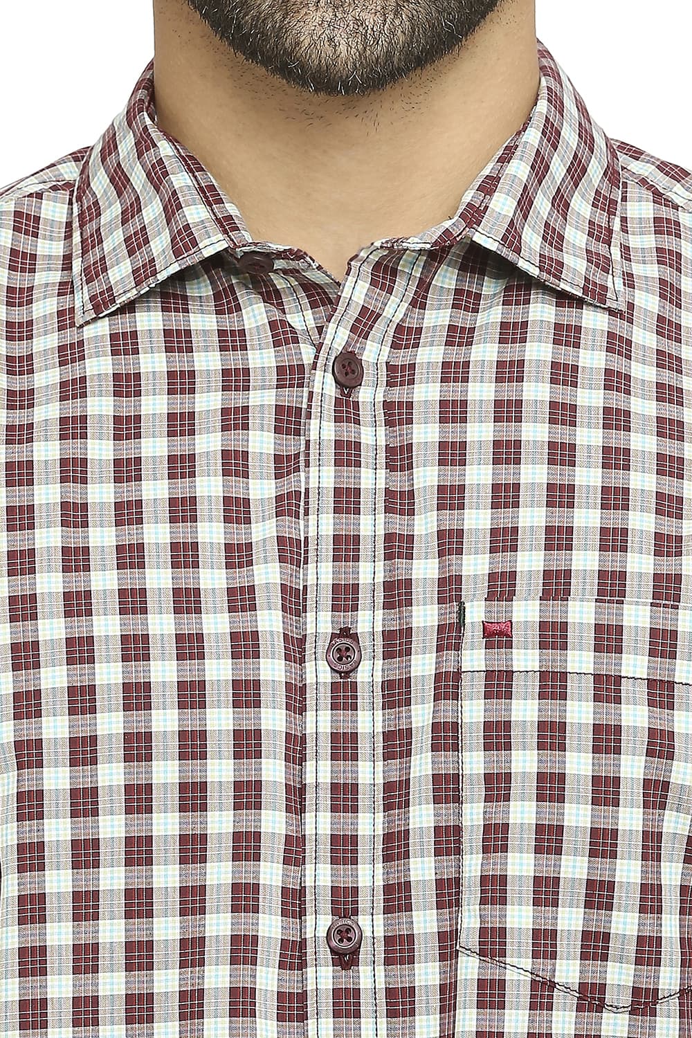 BASICS SLIM FIT COTTON POLYESTER CHECKS SHIRT