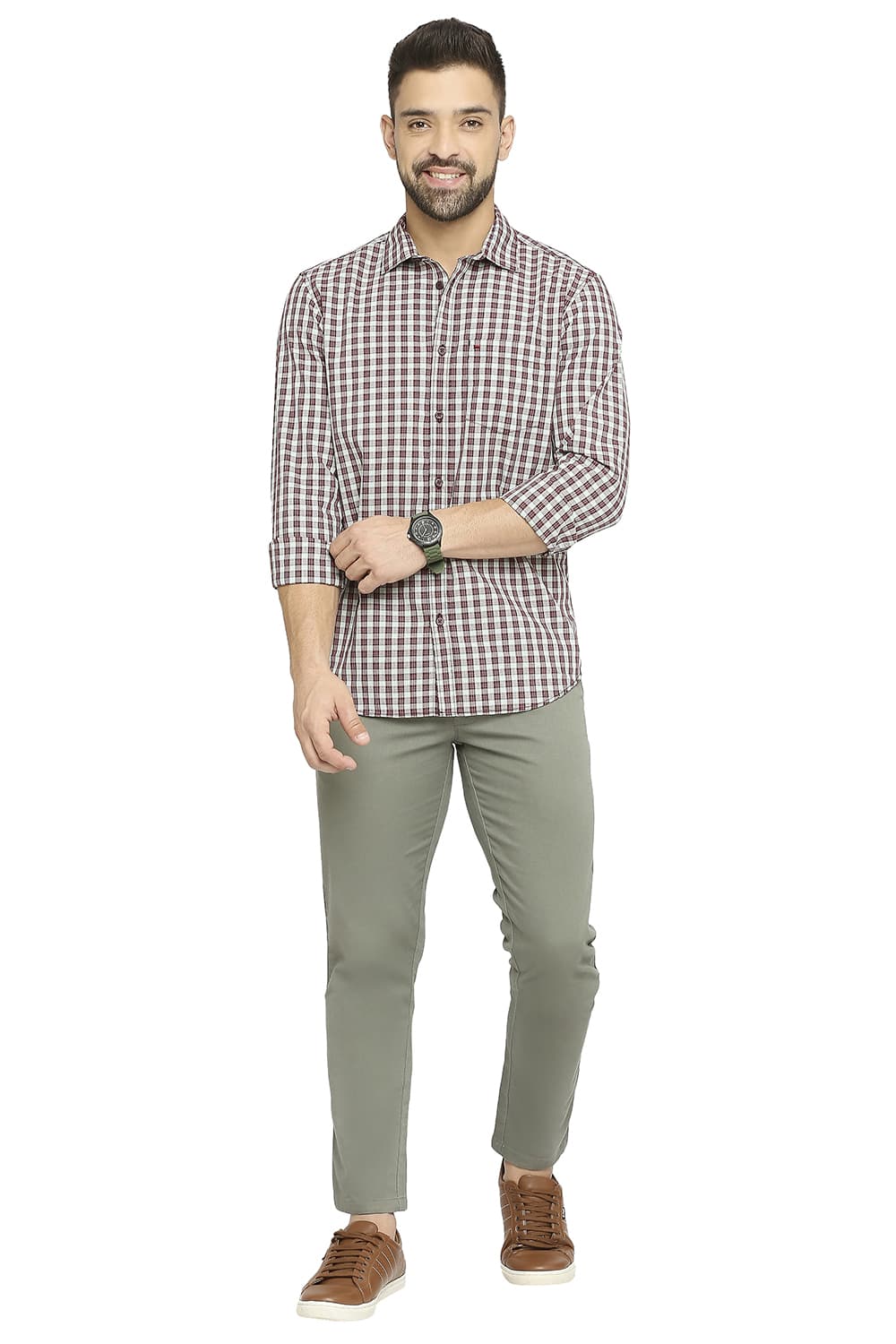 BASICS SLIM FIT COTTON POLYESTER CHECKS SHIRT