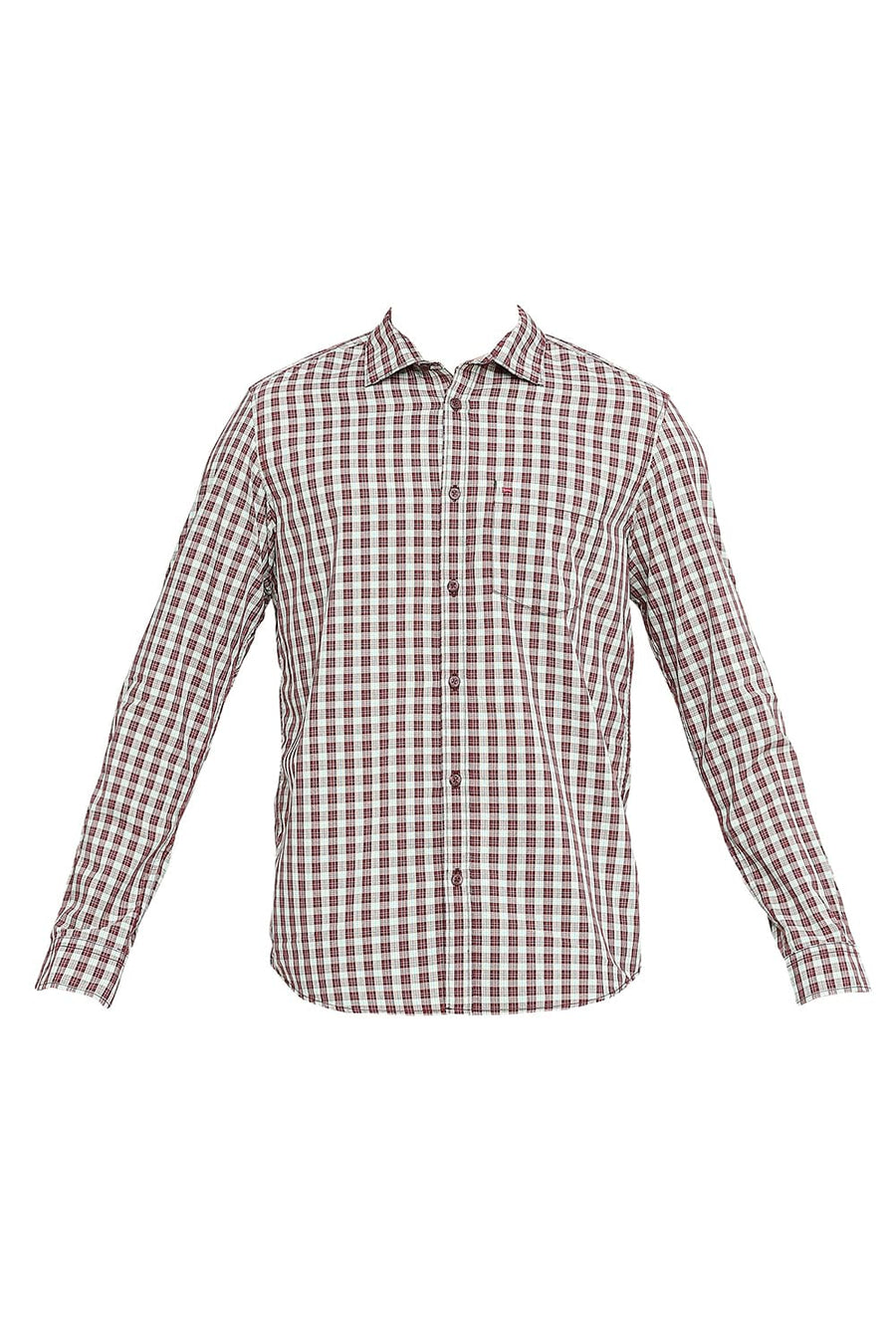 BASICS SLIM FIT CABERNET RED COTTON POLYESTER CHECKS SHIRT
