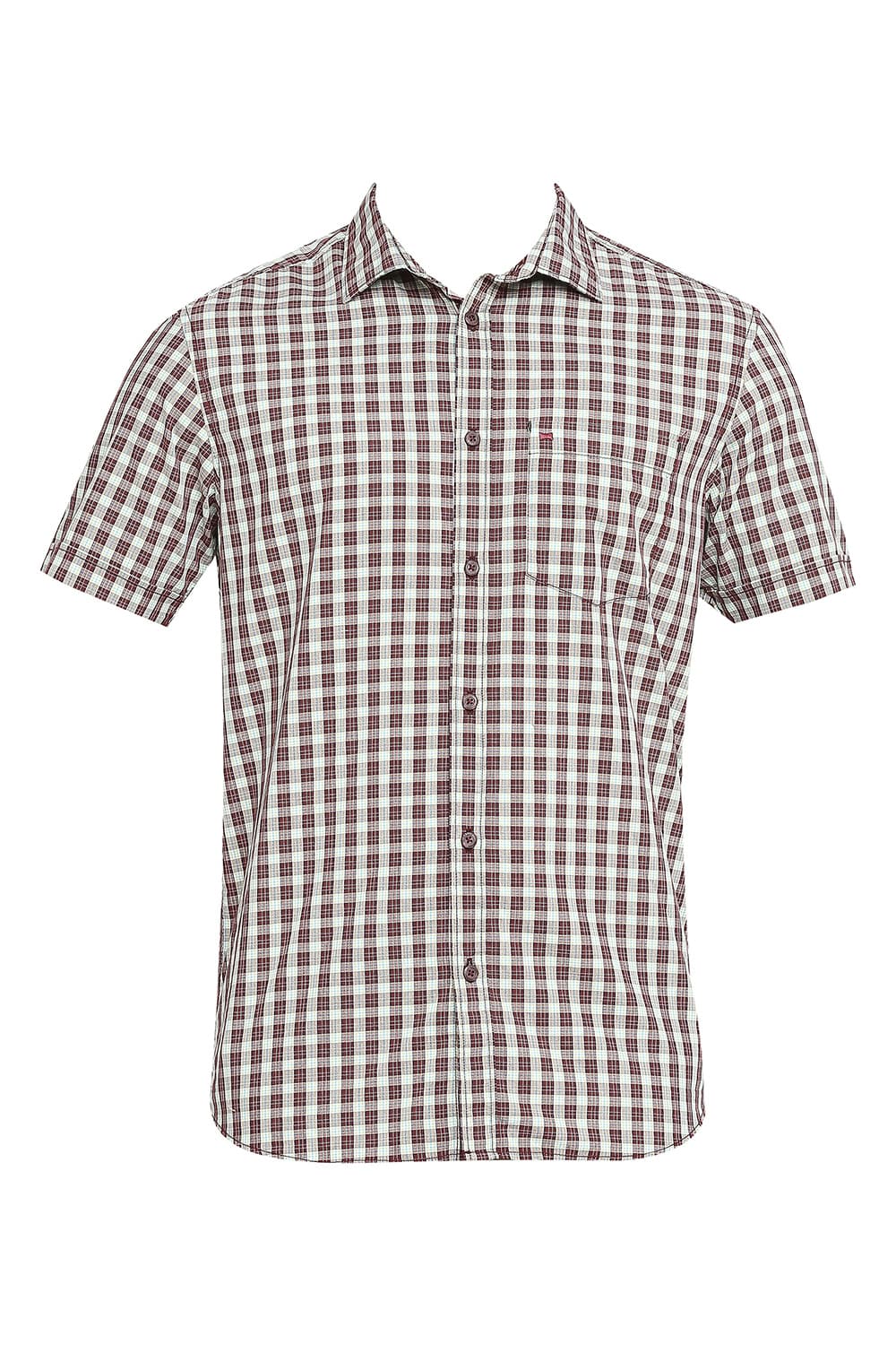 BASICS SLIM FIT COTTON POLYESTER CHECKS HALFSLEEVES SHIRT