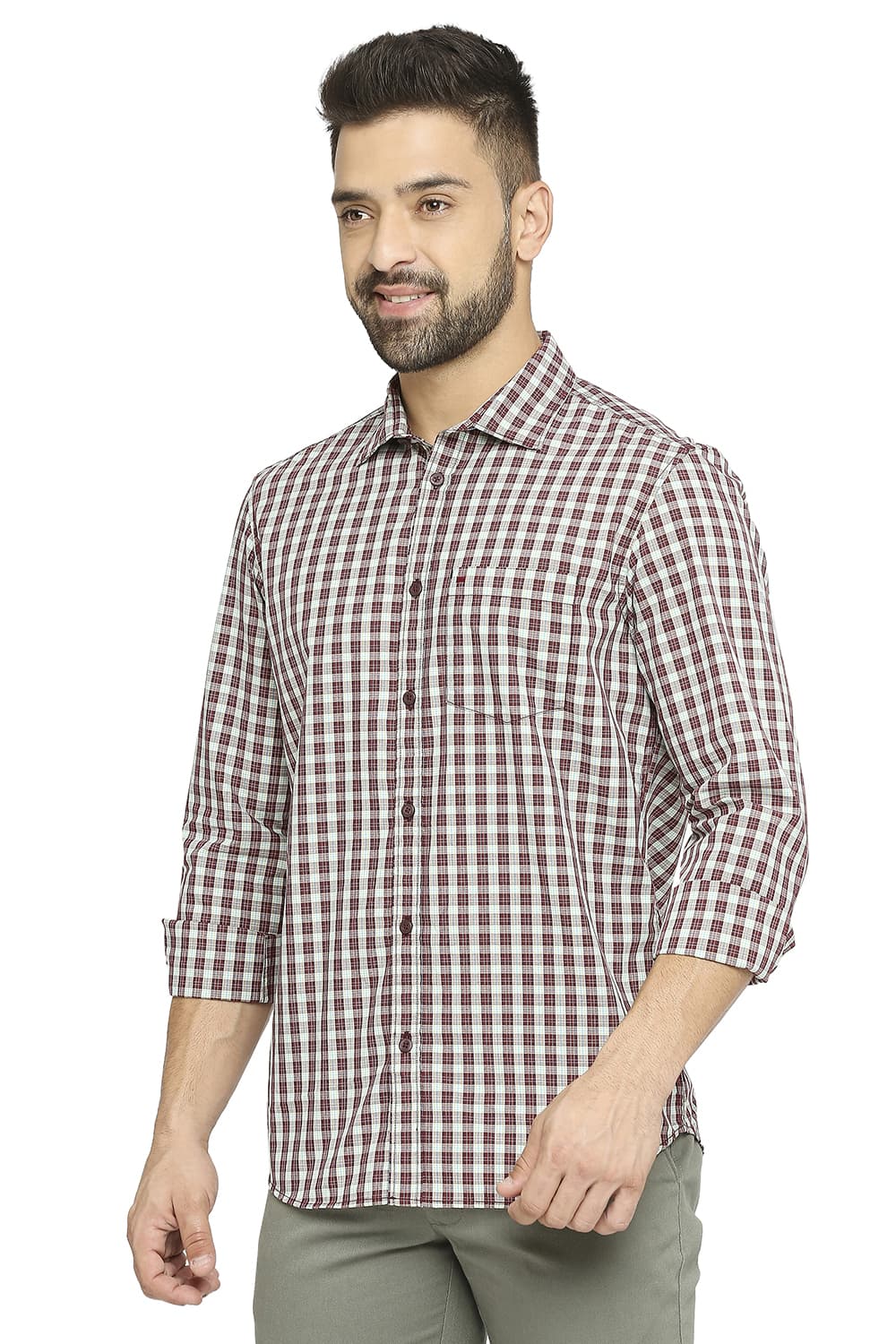 BASICS SLIM FIT COTTON POLYESTER CHECKS SHIRT