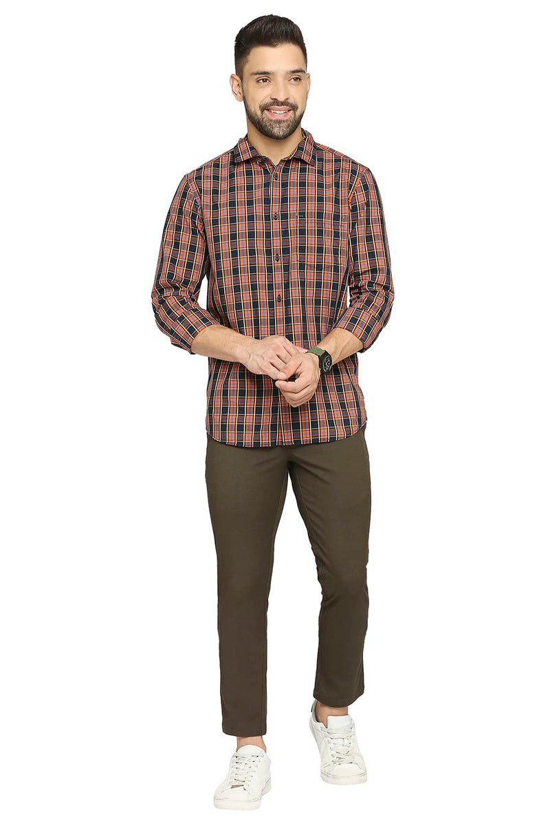 BASICS SLIM FIT COTTON POLYESTER CHECKS SHIRT