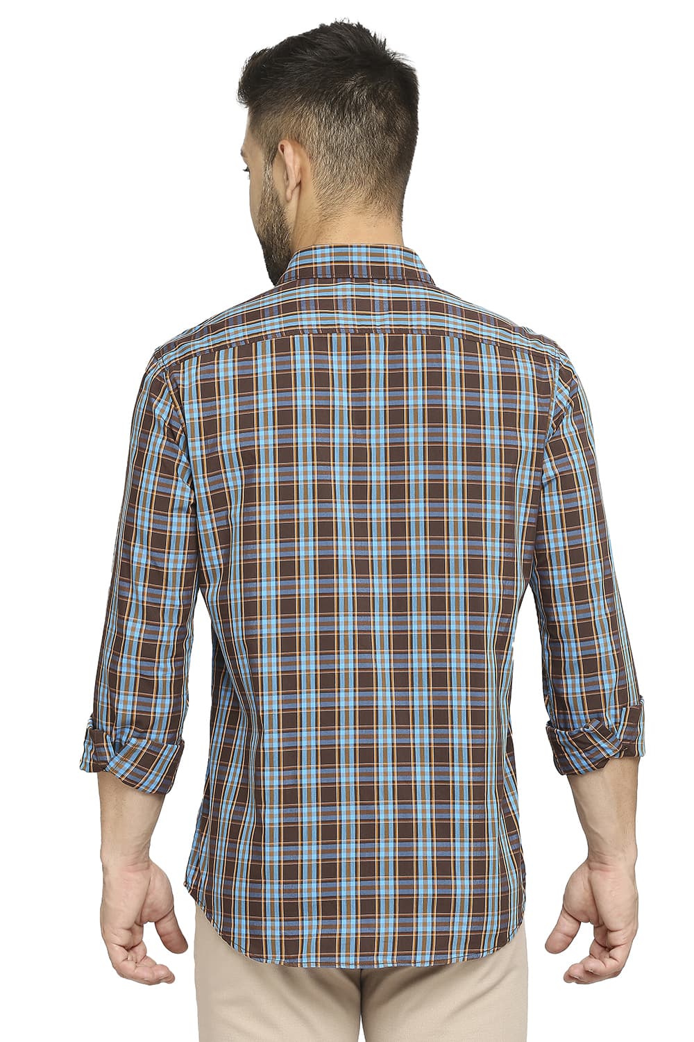 BASICS SLIM FIT COTTON POLYESTER CHECKS SHIRT