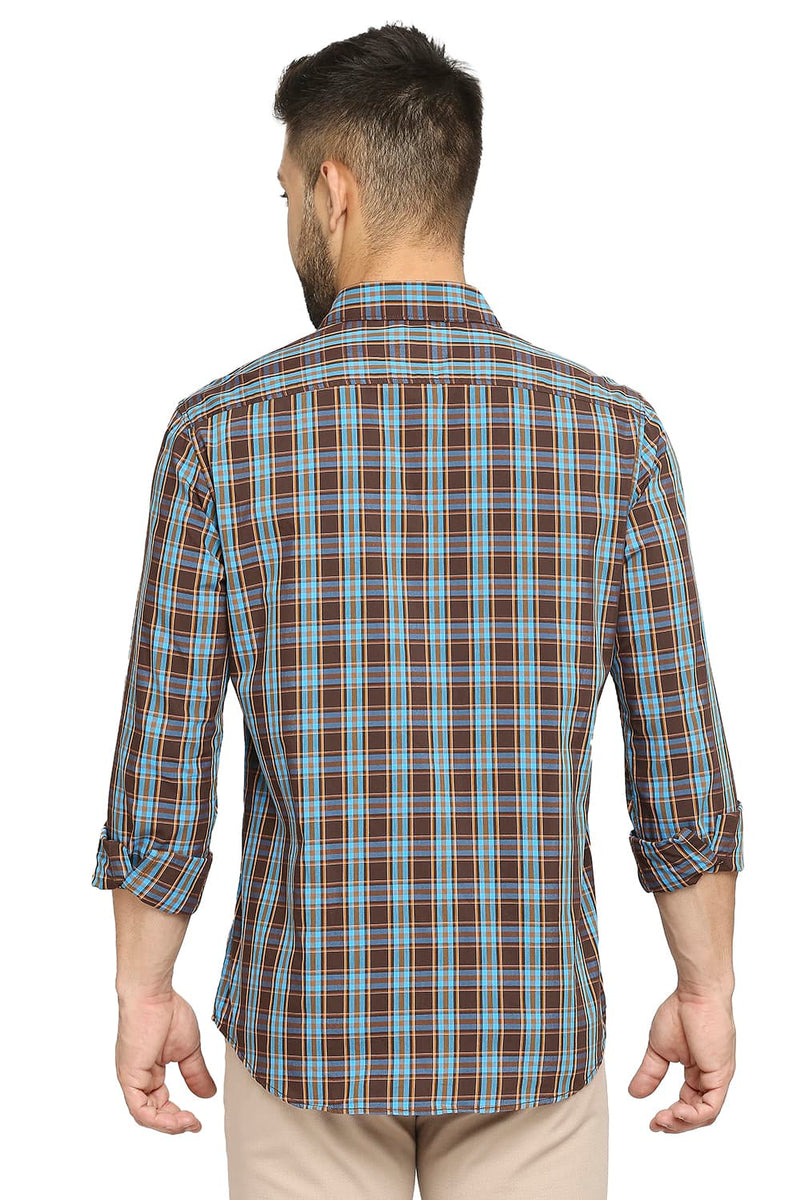 BASICS SLIM FIT COTTON POLYESTER CHECKS SHIRT