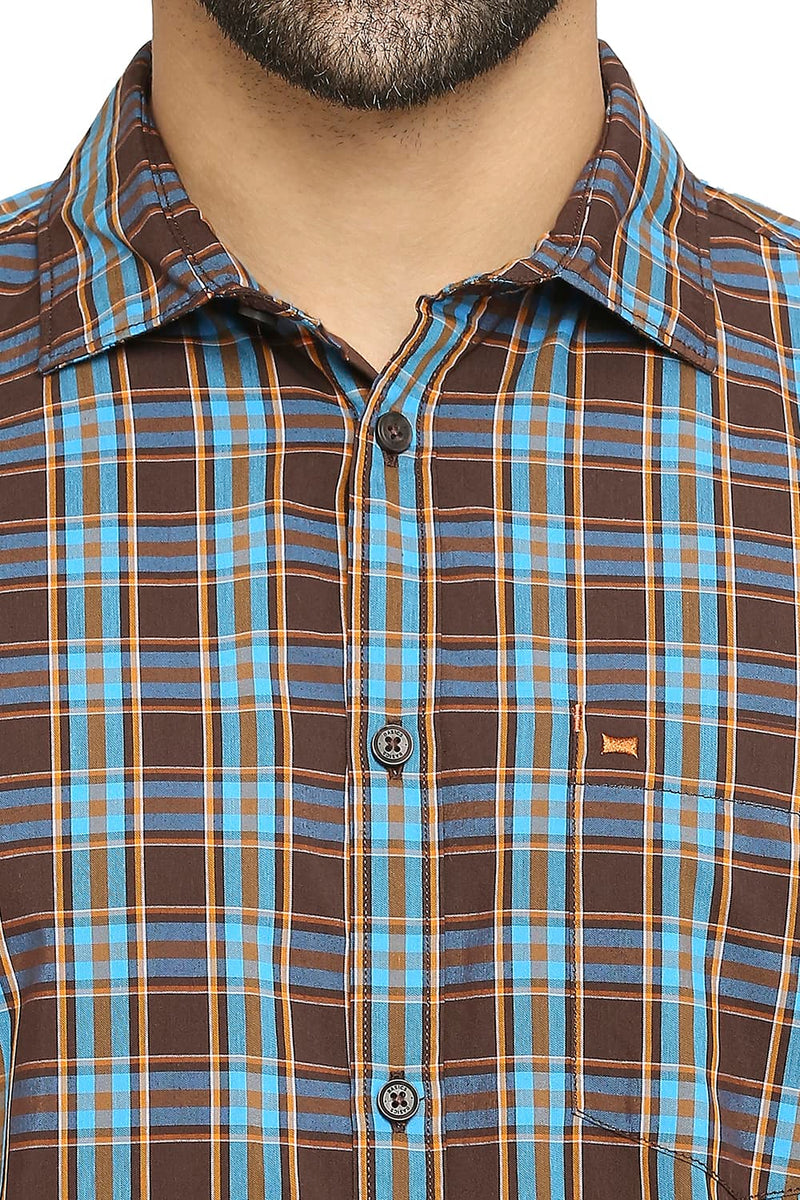 BASICS SLIM FIT COTTON POLYESTER CHECKS SHIRT