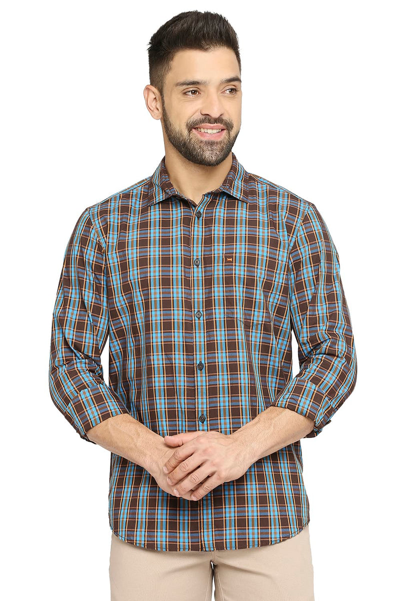 BASICS SLIM FIT COTTON POLYESTER CHECKS SHIRT