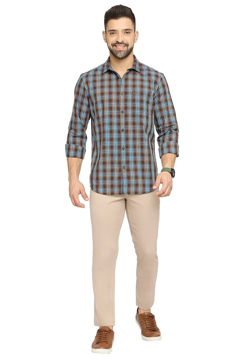 BASICS SLIM FIT COTTON POLYESTER CHECKS SHIRT