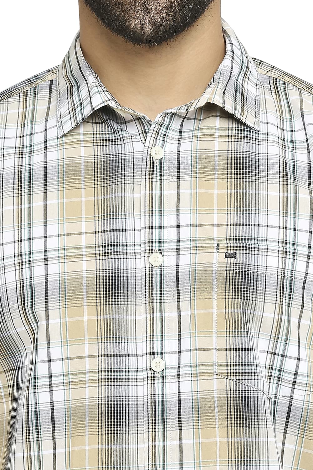 BASICS SLIM FIT COTTON POLYESTER CHECKS HALFSLEEVES SHIRT