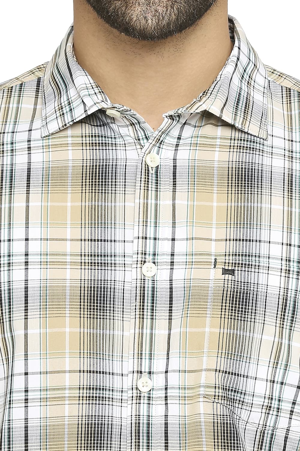 BASICS SLIM FIT COTTON POLYESTER CHECKS SHIRT