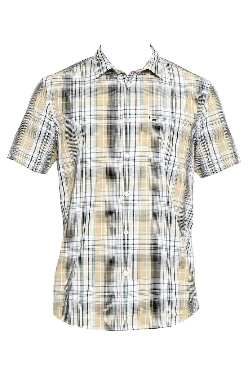 BASICS SLIM FIT COTTON POLYESTER CHECKS HALFSLEEVES SHIRT