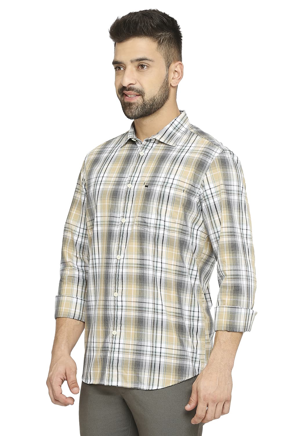 BASICS SLIM FIT COTTON POLYESTER CHECKS SHIRT