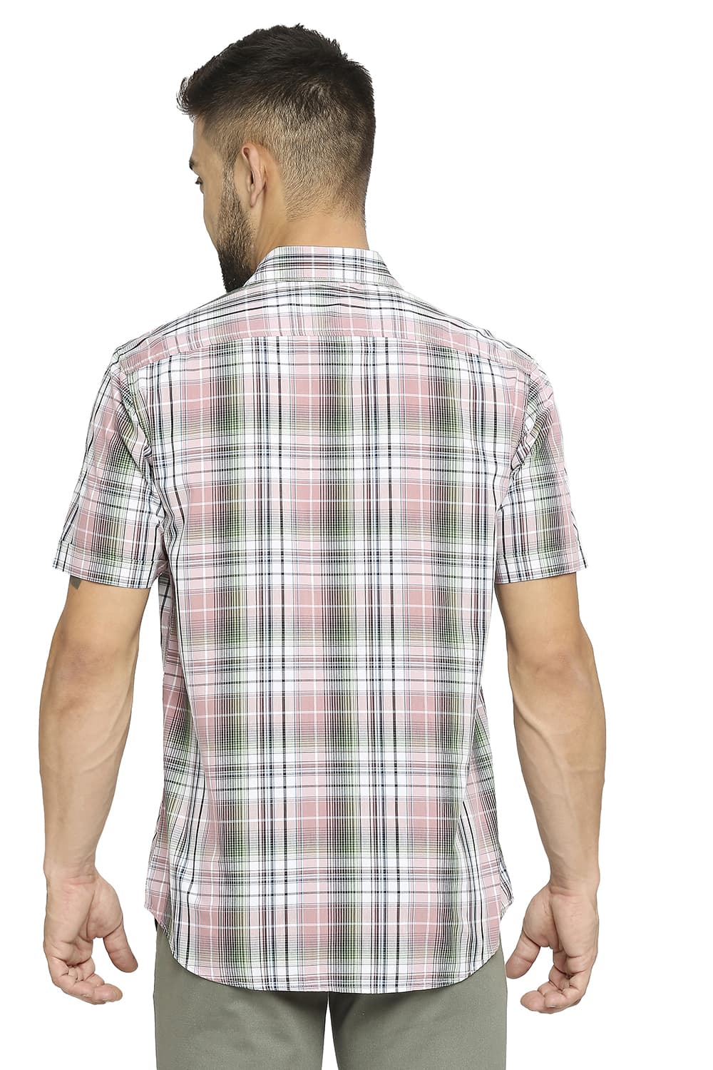 BASICS SLIM FIT COTTON POLYESTER CHECKS HALFSLEEVES SHIRT