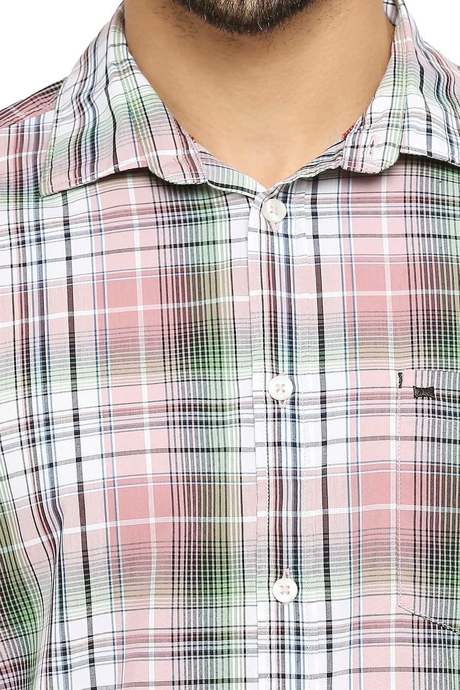 BASICS SLIM FIT DUSTY PINK COTTON POLYESTER CHECKS SHIRT