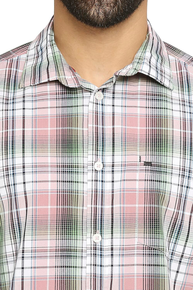 BASICS SLIM FIT COTTON POLYESTER CHECKS HALFSLEEVES SHIRT