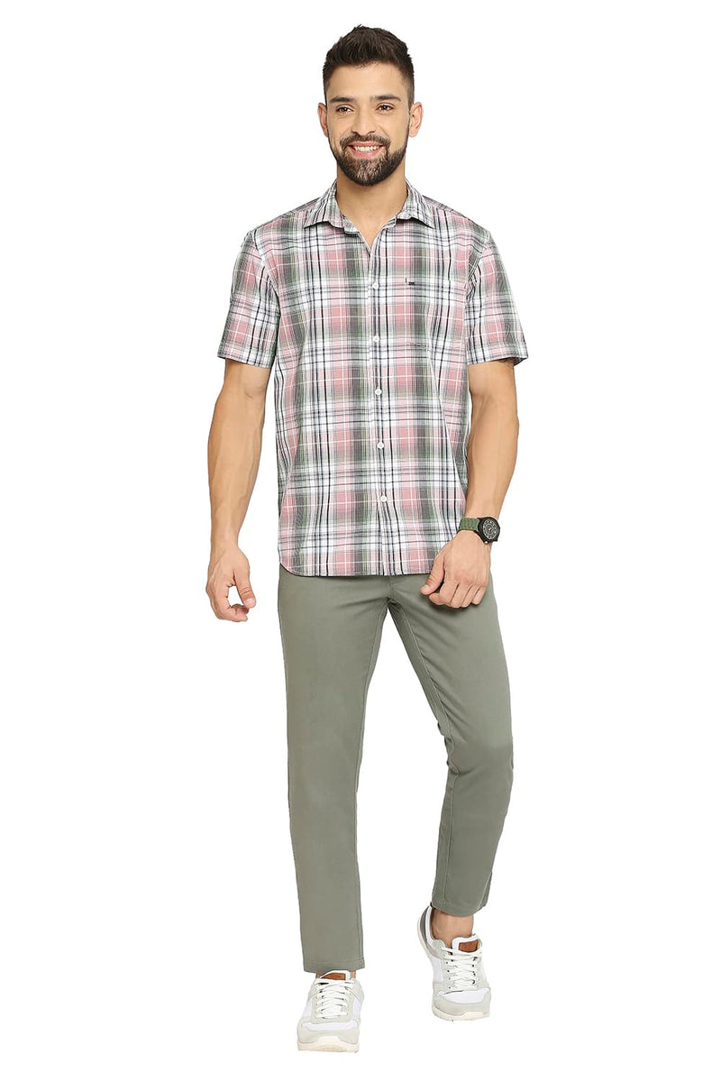 BASICS SLIM FIT COTTON POLYESTER CHECKS HALFSLEEVES SHIRT