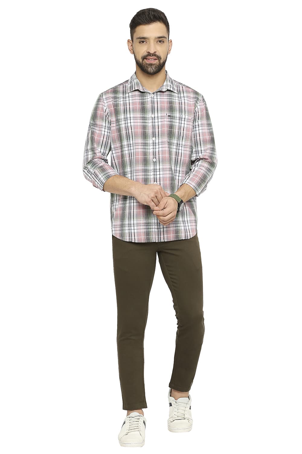 BASICS SLIM FIT COTTON POLYESTER CHECKS SHIRT