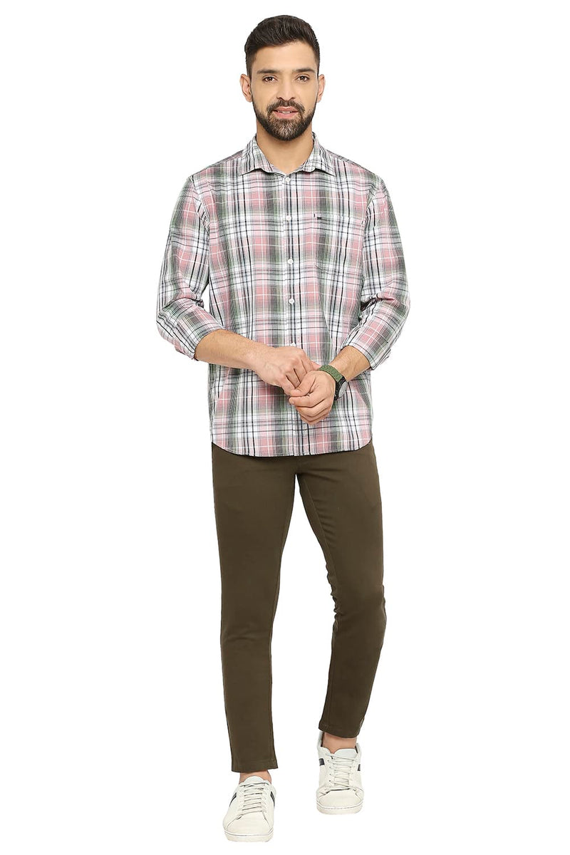 BASICS SLIM FIT COTTON POLYESTER CHECKS SHIRT