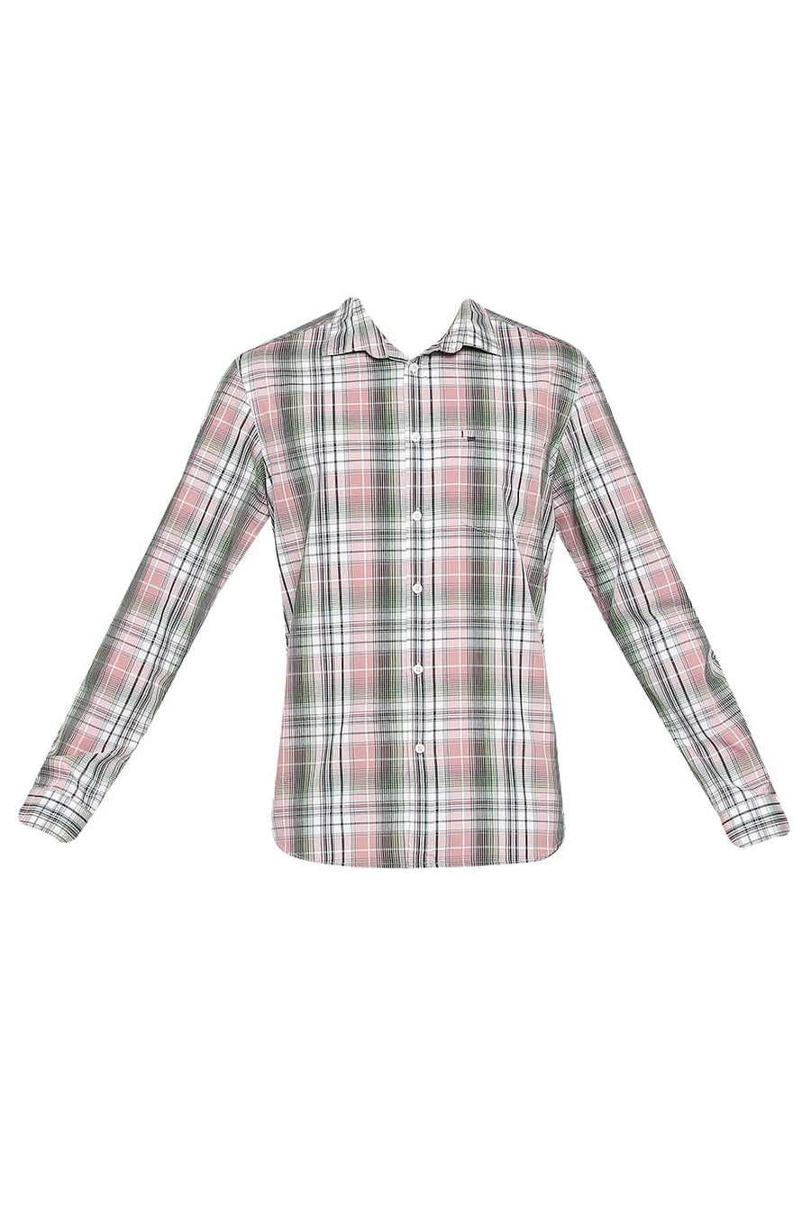 BASICS SLIM FIT DUSTY PINK COTTON POLYESTER CHECKS SHIRT