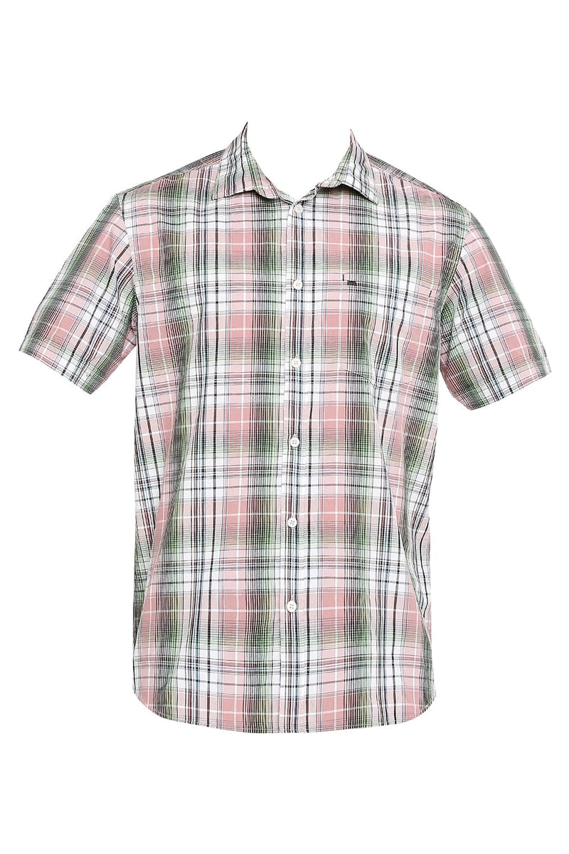 BASICS SLIM FIT COTTON POLYESTER CHECKS HALFSLEEVES SHIRT