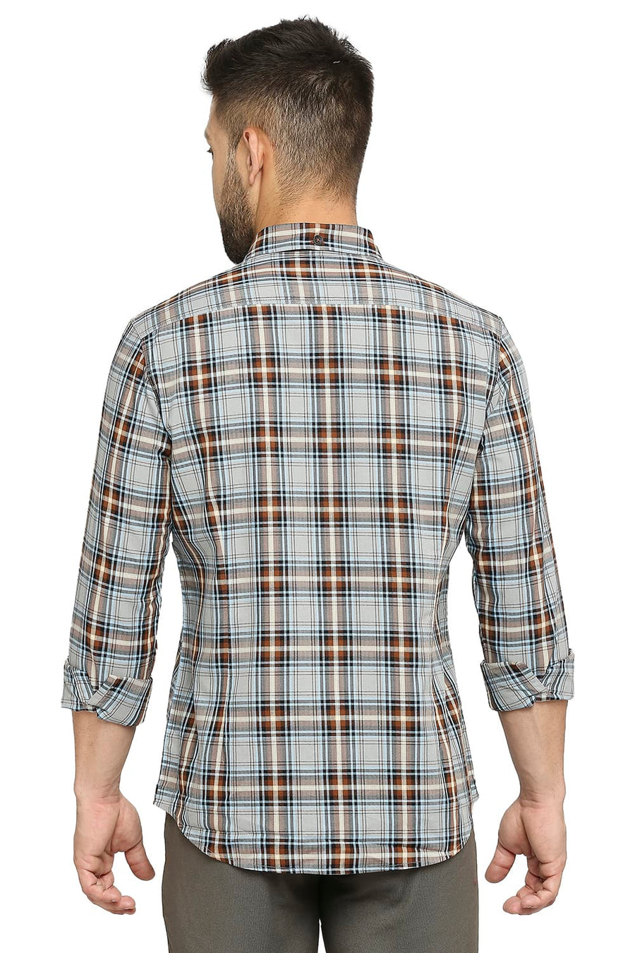 BASICS SLIM FIT MIRAGE GREY COTTON TWILL CHECKS SHIRT