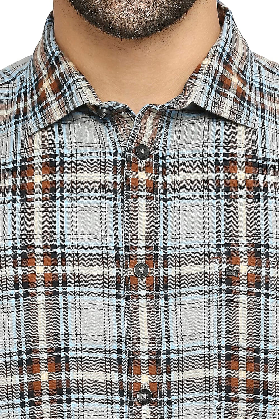 BASICS SLIM FIT MIRAGE GREY COTTON TWILL CHECKS SHIRT