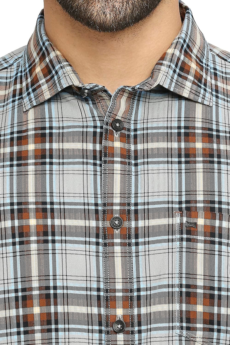 BASICS SLIM FIT COTTON TWILL CHECKS SHIRT