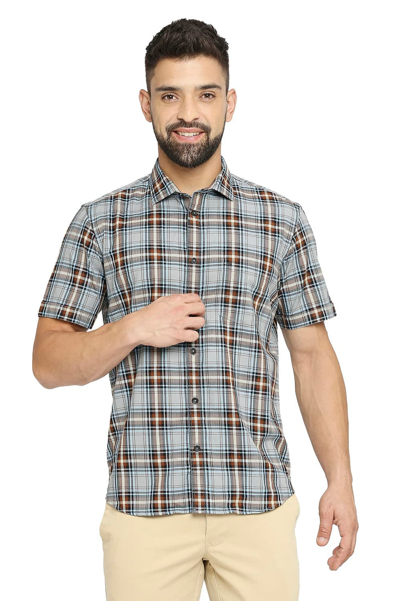 BASICS SLIM FIT COTTON TWILL CHECKS SHIRT