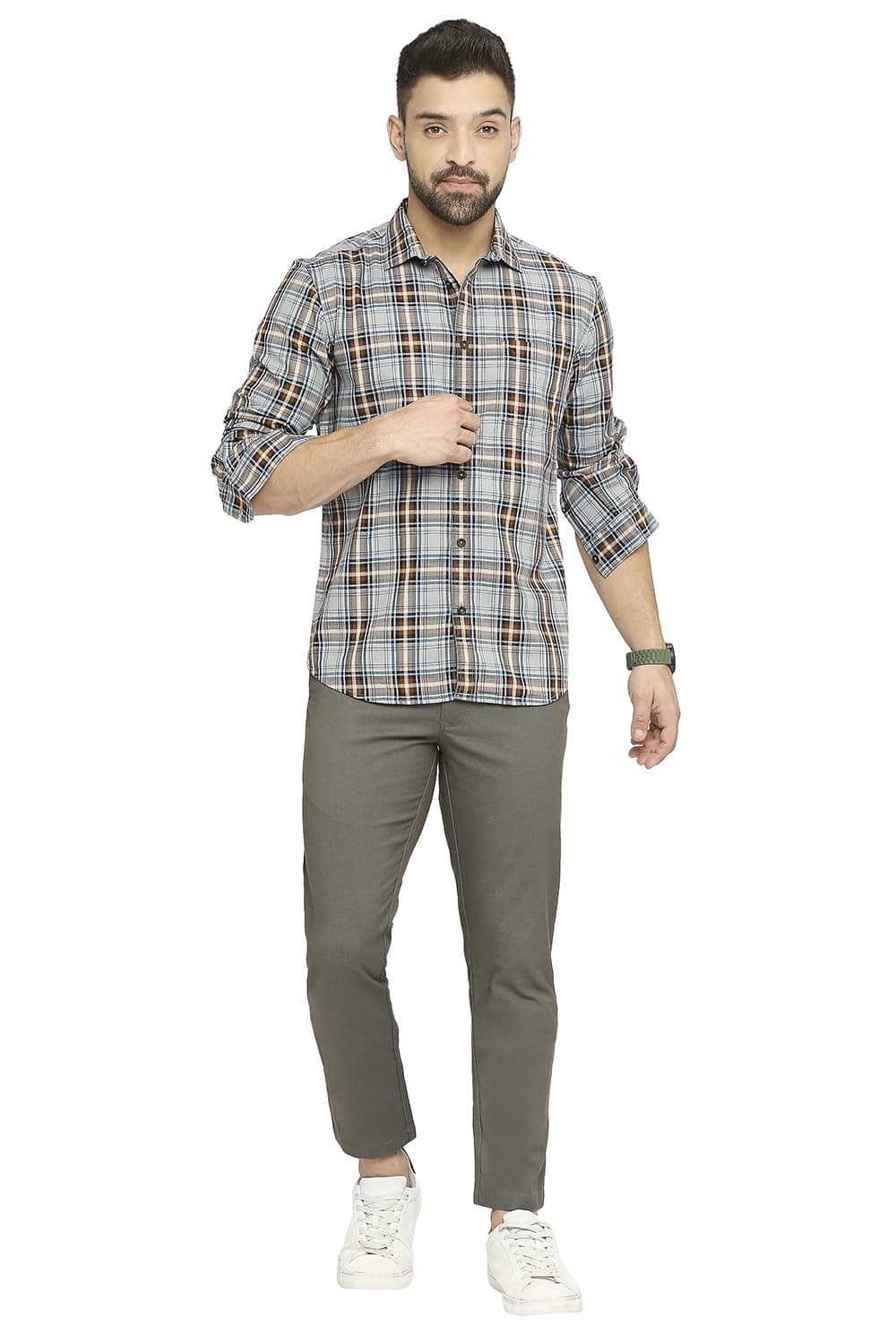 BASICS SLIM FIT COTTON TWILL CHECKS SHIRT