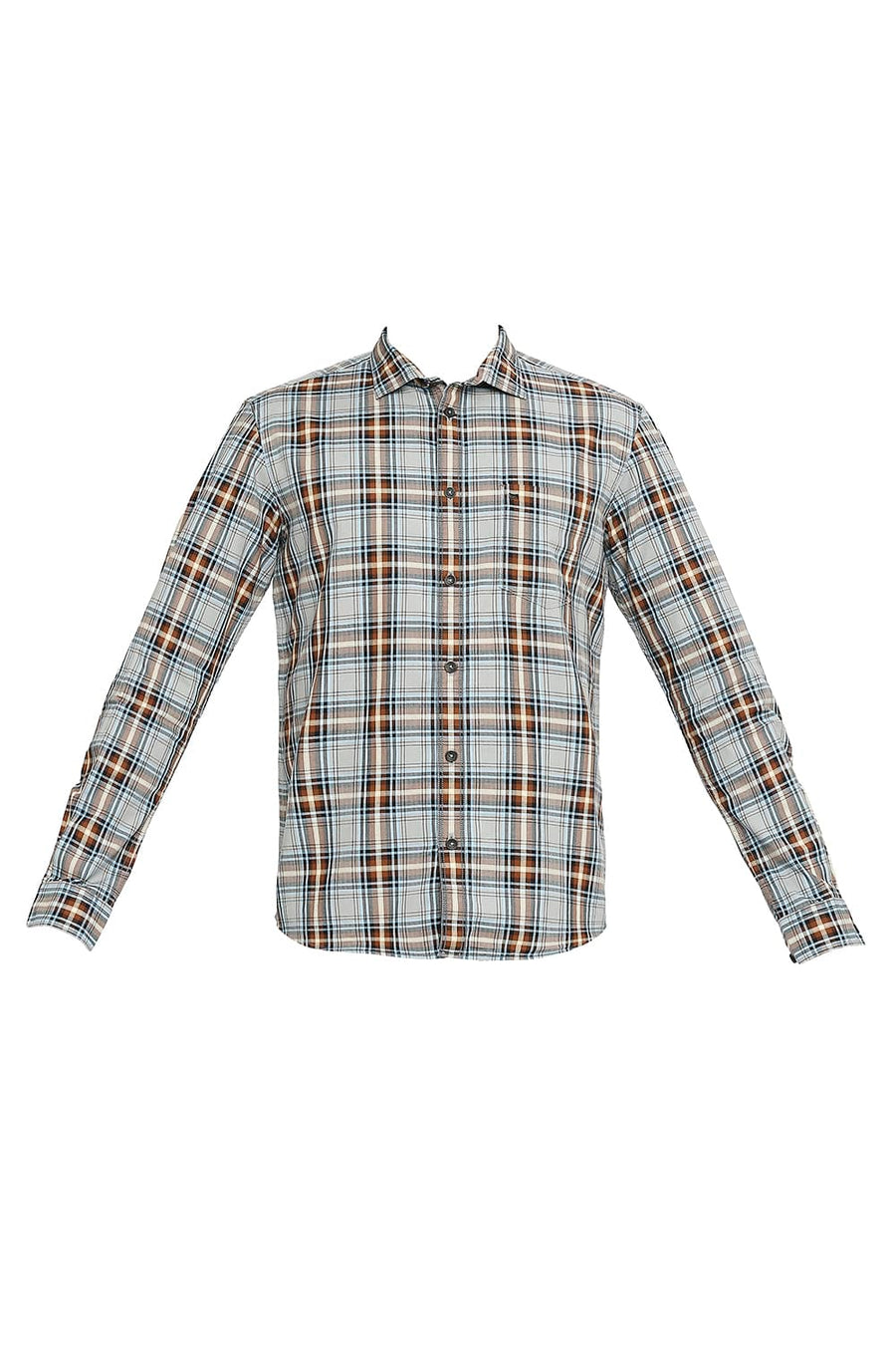 BASICS SLIM FIT MIRAGE GREY COTTON TWILL CHECKS SHIRT