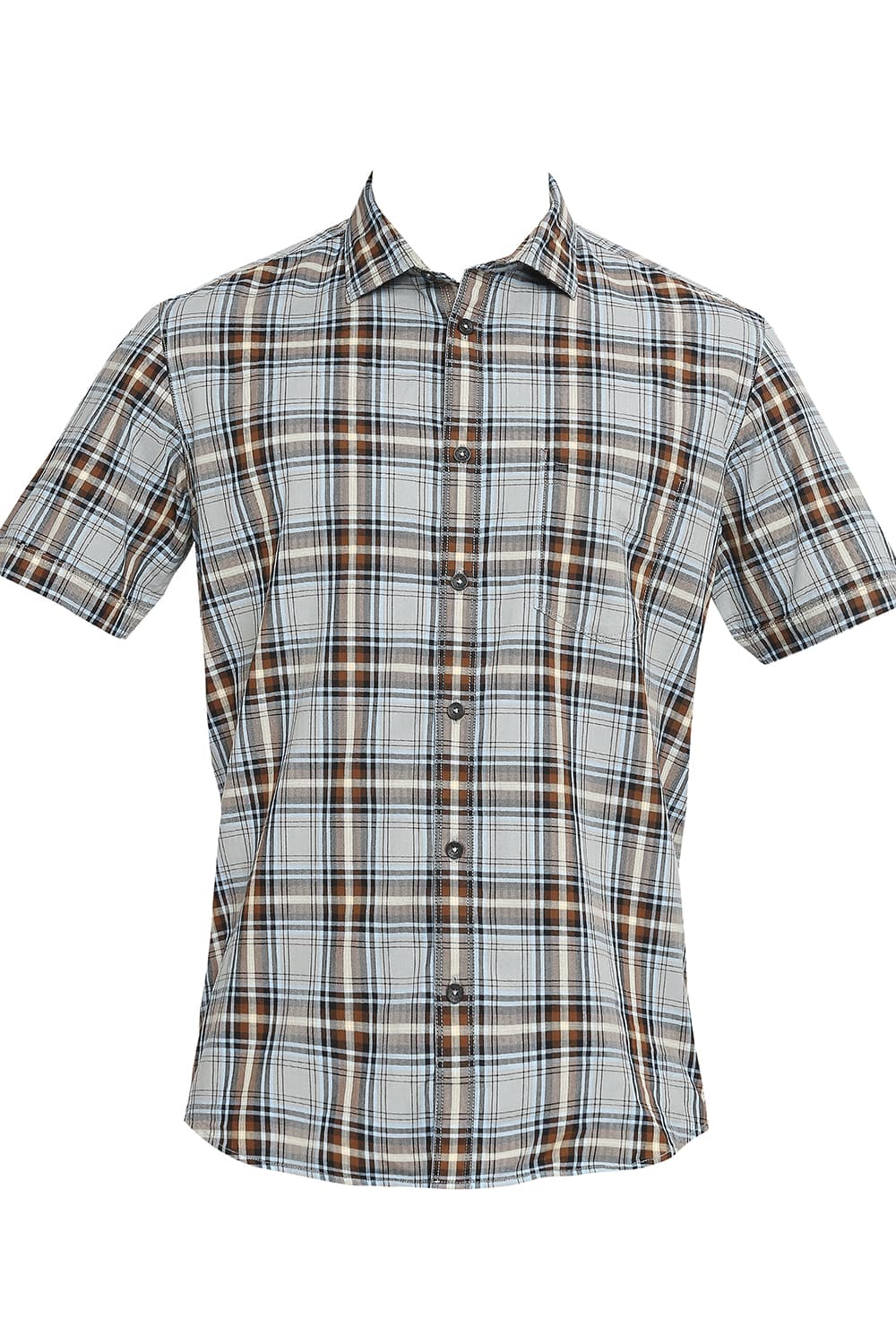 BASICS SLIM FIT COTTON TWILL CHECKS HALFSLEEVES SHIRT