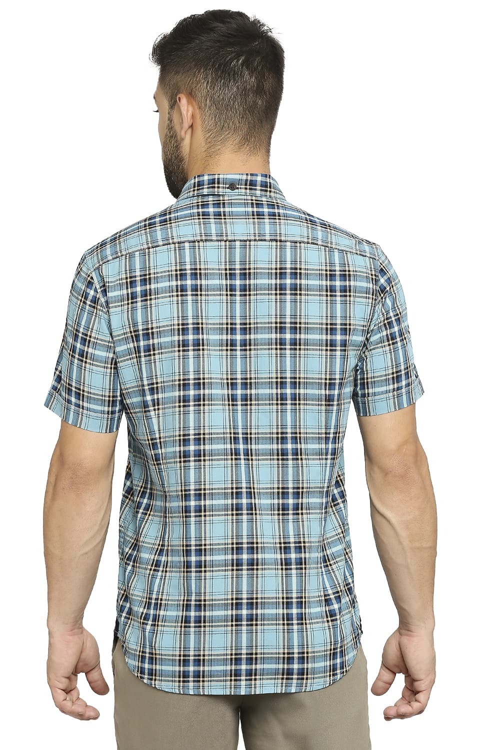 BASICS SLIM FIT COTTON TWILL CHECKS HALFSLEEVES SHIRT