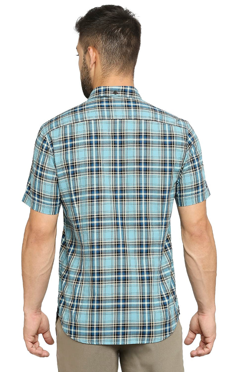 BASICS SLIM FIT COTTON TWILL CHECKS HALFSLEEVES SHIRT