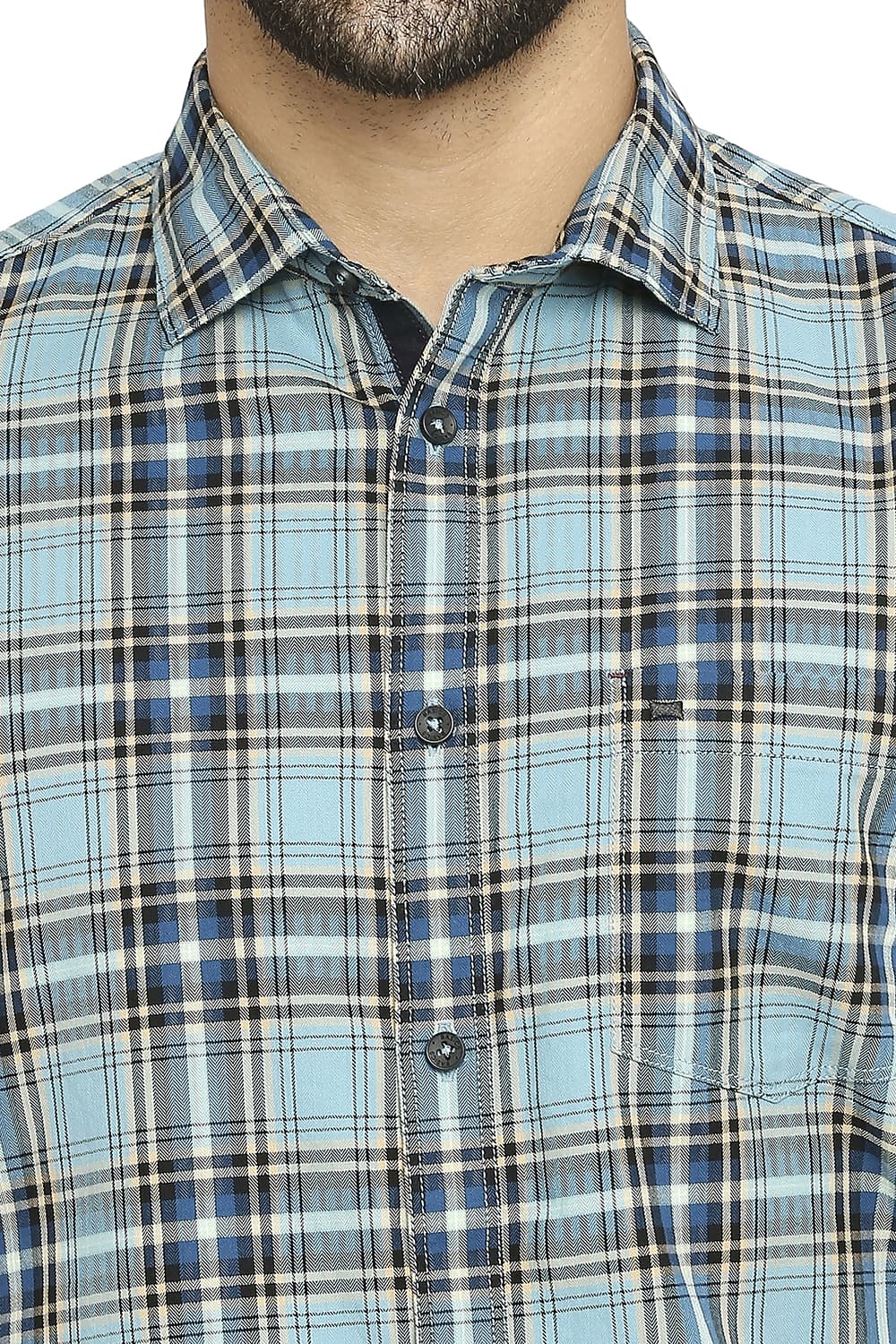 BASICS SLIM FIT COTTON TWILL CHECKS HALFSLEEVES SHIRT