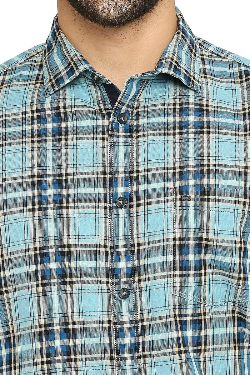 BASICS SLIM FIT COTTON TWILL CHECKS HALFSLEEVES SHIRT