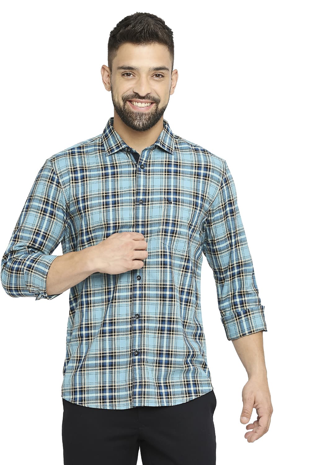 BASICS SLIM FIT COTTON TWILL CHECKS SHIRT