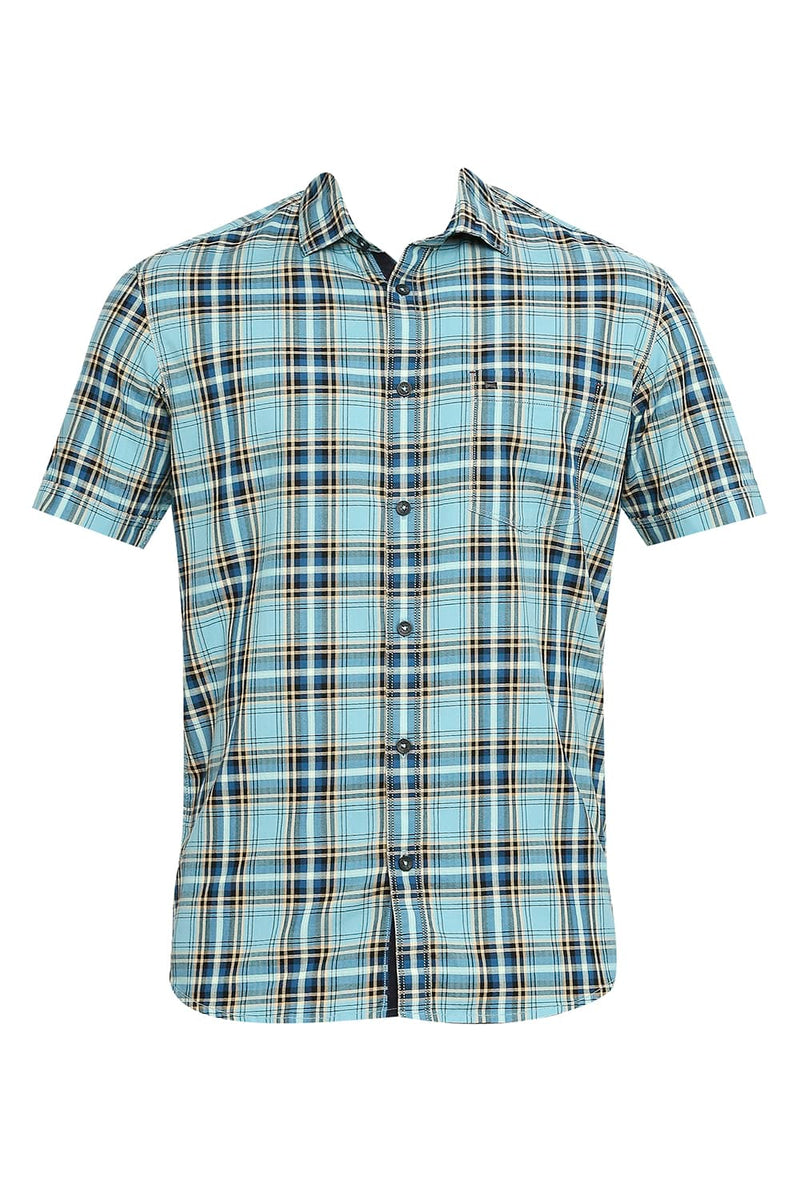 BASICS SLIM FIT COTTON TWILL CHECKS HALFSLEEVES SHIRT