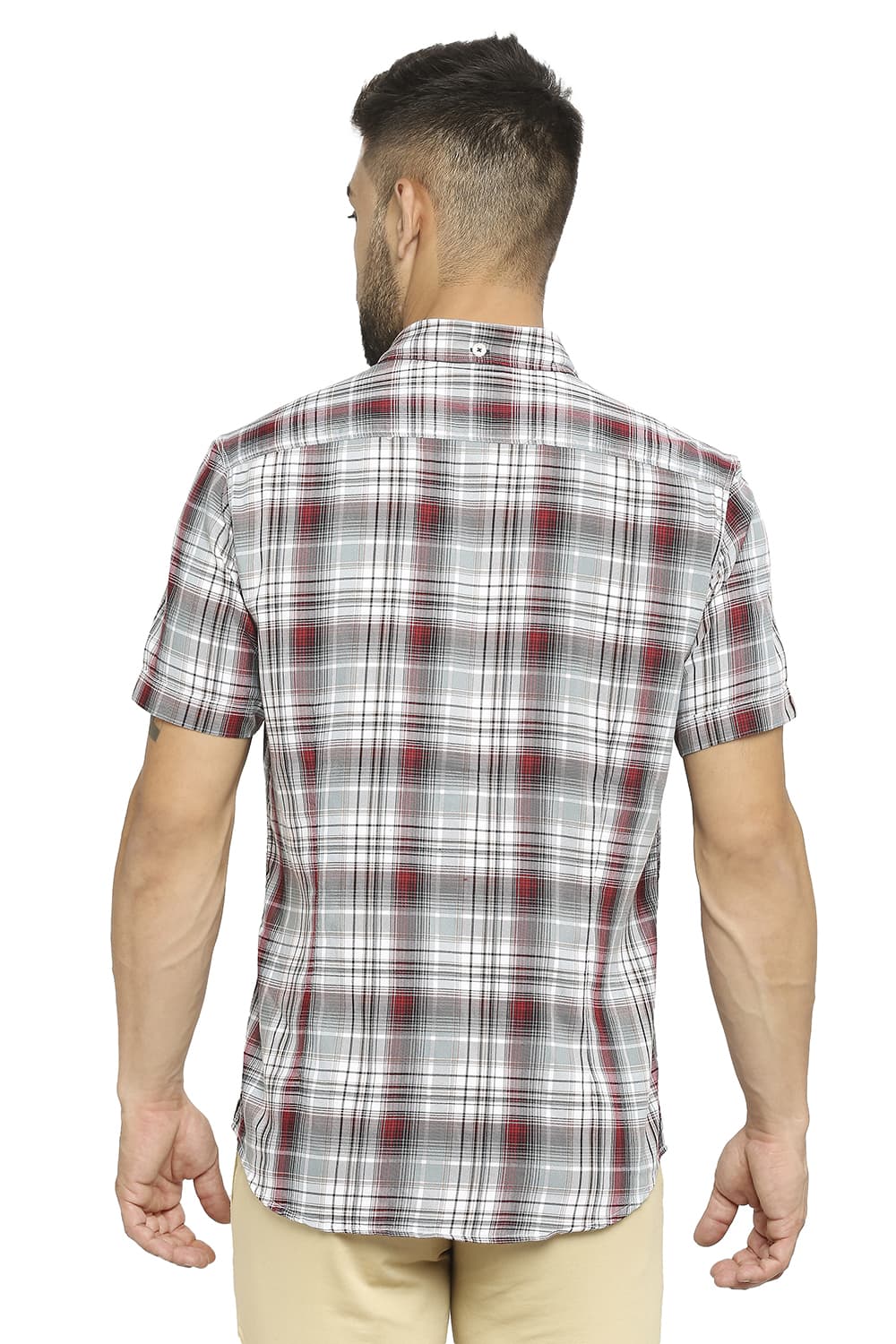 BASICS SLIM FIT COTTON POLYESTER TWILL CHECKS HALFSLEEVES SHIRT