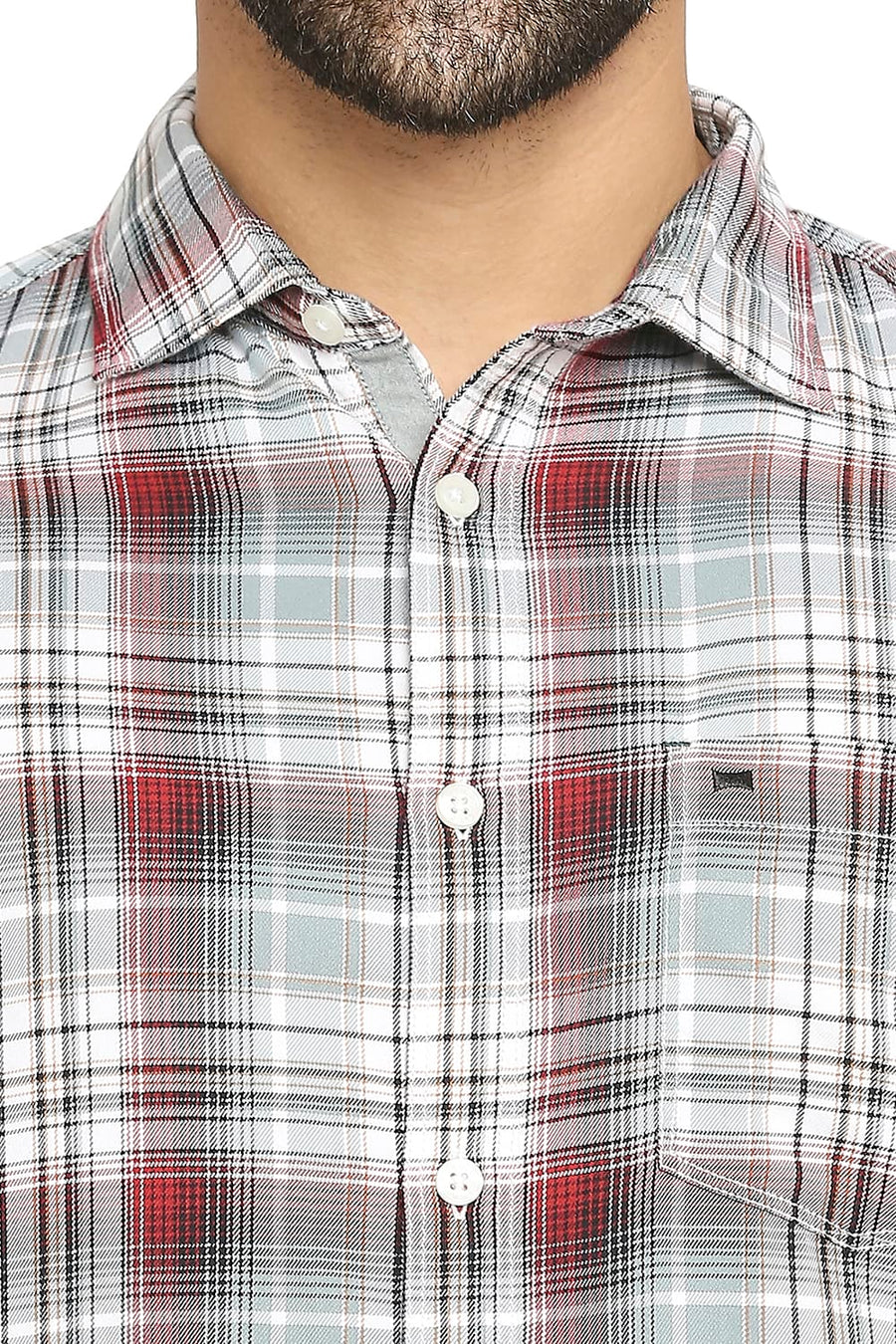 BASICS SLIM FIT SLEET GREY COTTON POLYESTER TWILL CHECKS SHIRT