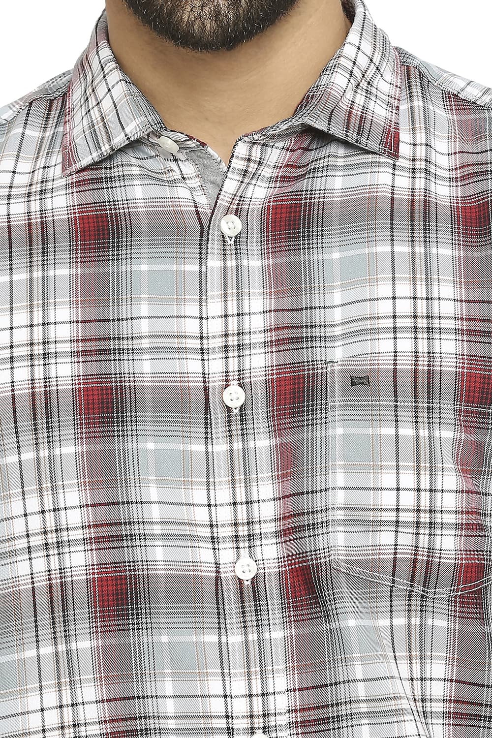 BASICS SLIM FIT COTTON POLYESTER TWILL CHECKS HALFSLEEVES SHIRT