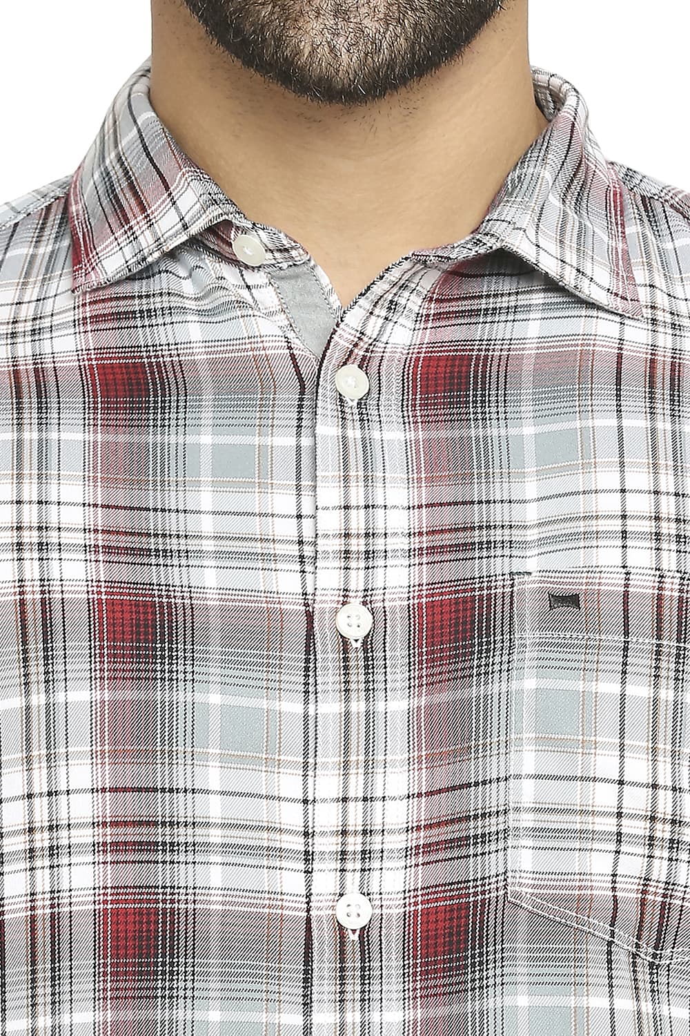 BASICS SLIM FIT COTTON POLYESTER TWILL CHECKS SHIRT