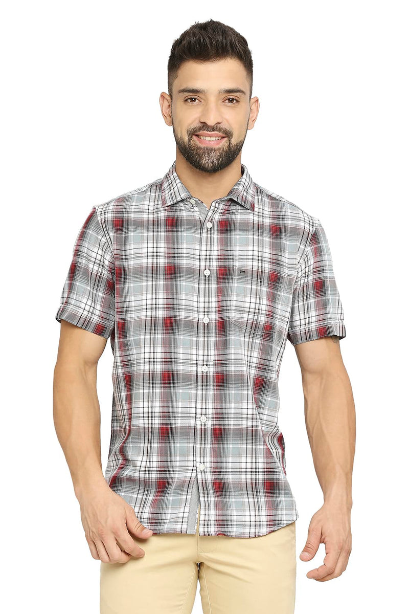 BASICS SLIM FIT COTTON POLYESTER TWILL CHECKS SHIRT