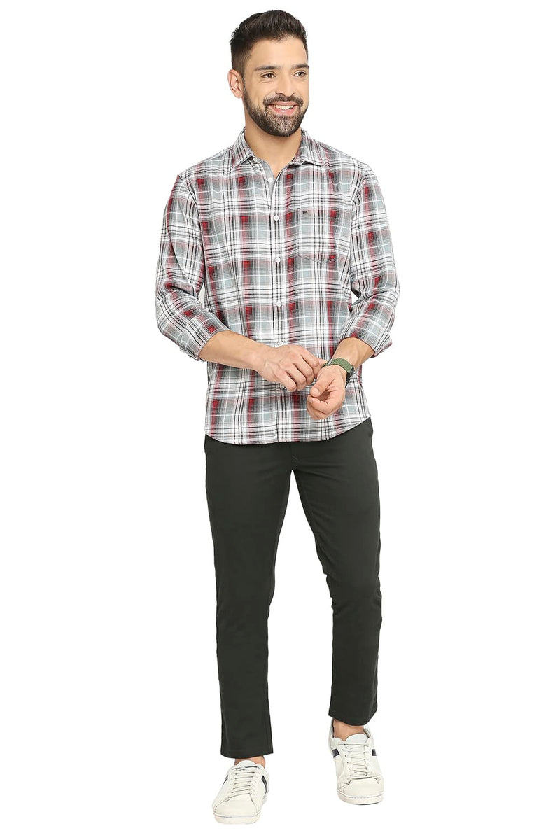 BASICS SLIM FIT COTTON POLYESTER TWILL CHECKS SHIRT