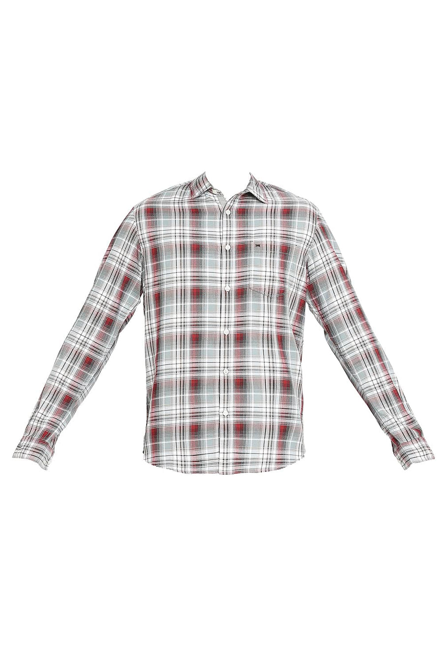 BASICS SLIM FIT SLEET GREY COTTON POLYESTER TWILL CHECKS SHIRT