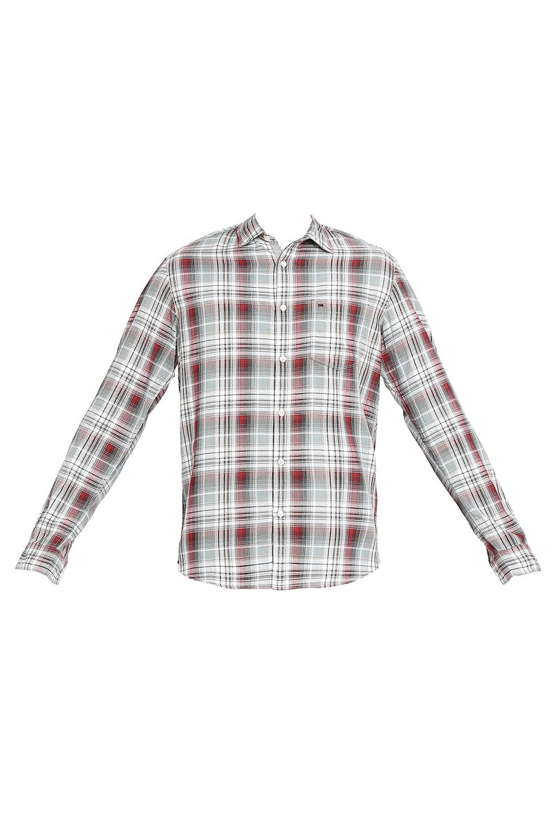 BASICS SLIM FIT COTTON POLYESTER TWILL CHECKS SHIRT