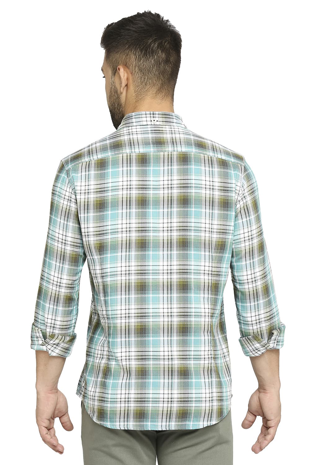 BASICS SLIM FIT COTTON POLYESTER TWILL CHECKS SHIRT