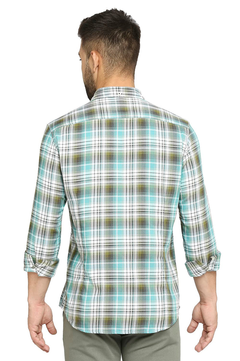 BASICS SLIM FIT COTTON POLYESTER TWILL CHECKS SHIRT