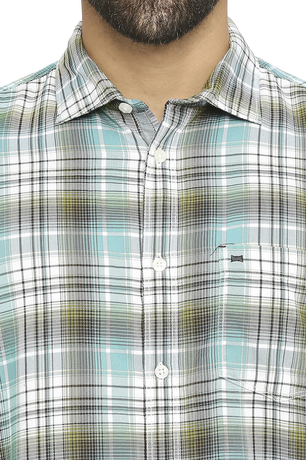 BASICS SLIM FIT COTTON POLYESTER TWILL CHECKS HALFSLEEVES SHIRT